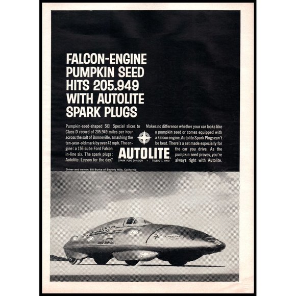 1961 Autolite Spark Plug Falcon Engine Pumpkin Seen Vintage Print Ad Wall Art - Picture 1 of 1